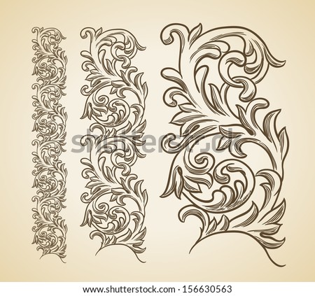 Vector vintage baroque engraving floral scroll filigree design Royalty-Free Stock Photo #156630563