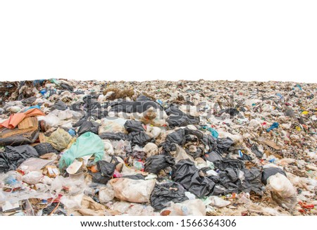 garbage dump pile in trash dump or landfill,truck is dumping the gabage from municipal,garbage dump pile isolated on white background pollution concept Royalty-Free Stock Photo #1566364306
