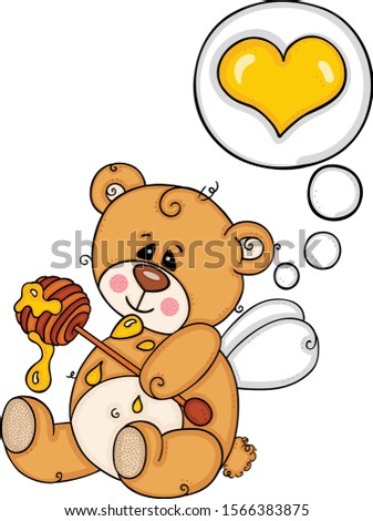 Cute teddy bear thinking about love eat honey
