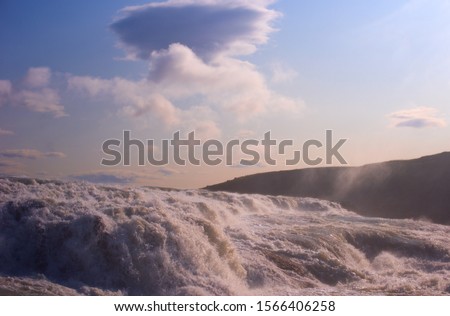 Long exposure photo of waterfall. View of the Gullfoss waterfall located in the canyon of the Hvítá river southwest Iceland, Europe. 