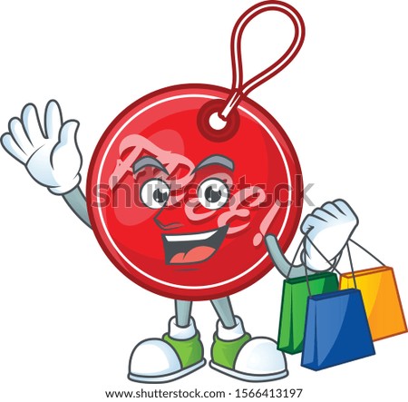 Round christmas free tag character with shopping bags