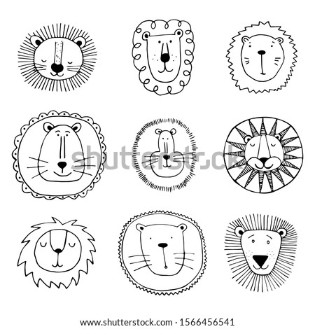 Lion set - funny vector character drawing. Print for t-shirt textile graphic design. Collection cute lions illustration.  Royalty-Free Stock Photo #1566456541