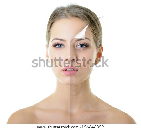 portrait of beautiful woman with problem and clean skin, aging and youth concept, beauty treatment Royalty-Free Stock Photo #156646859