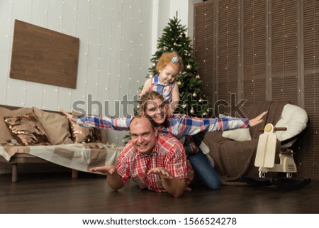 Happy family have fun in the new year. Merry Christmas 2020.
