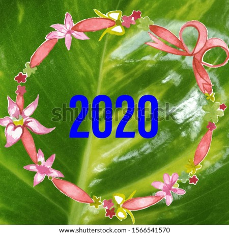 On the green leaf 2020 represents welcome the coming New Year