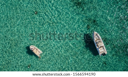 Aerial Drone View of Two Boats Standing in the Bay relax and Have Fun in Holiday Saint Cyprien
