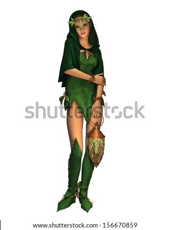 3d Computer Graphics of a fairy with a lantern in her hand