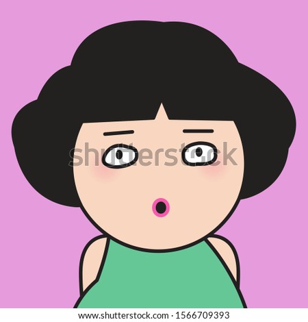 Closeup Surprised Amazed Facial Expression Girl Concept Card Character illustration
