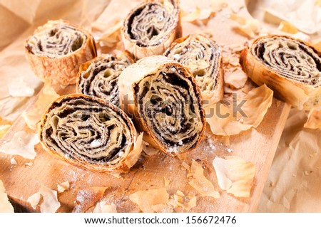 Group of the sliced poppy seed strudel