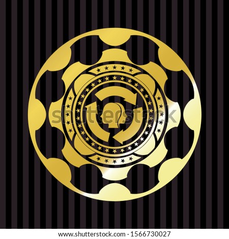 brain storm icon inside golden emblem or badge