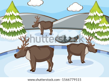 Scene with reindeers in winter illustration