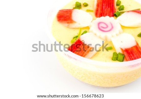 Steamed eggs on white background