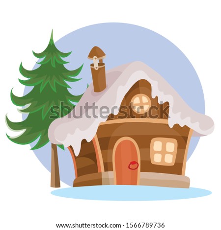 winter landscape with house, christmas tree and christmas atmosphere before new year holiday,