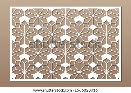 Decorative card for cutting. Arabic linear mosaic pattern. Laser cut. Ratio 3:2. Vector illustration.