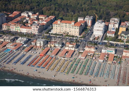 aerial view of the beach in Viareggio, Tuscany, Italy