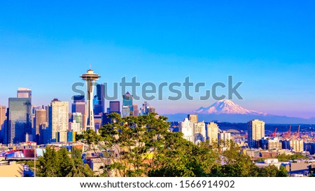 A beautiful view of the city of Seattle, USA with the clear blue sky in the background