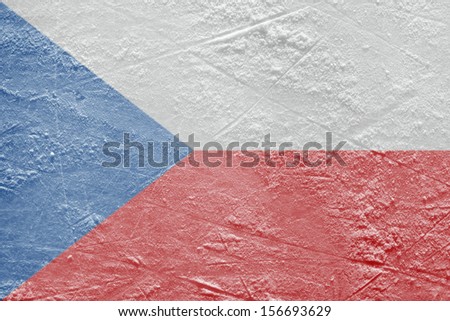 Image of the Czech flag on a hockey rink. Texture, background