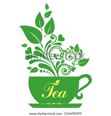Cute tea time card. Cup with floral design elements. Menu for restaurant, cafe, bar, tea-house. vector illustration 