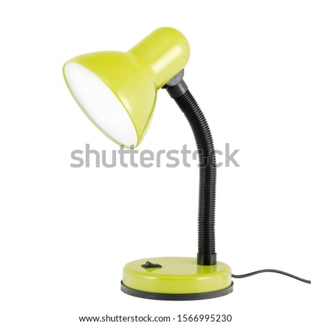 green reading lamp, desk lamp isolated on perfect white background, stock photography