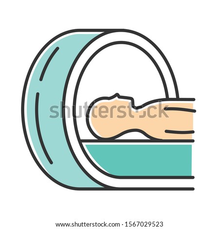 Tomography color icon. Brain scan. Cancer tumor risk check. Illness diagnosis. Disease examination. Professional medical procedure. Hospital equipment. Health evaluation. Isolated vector illustration