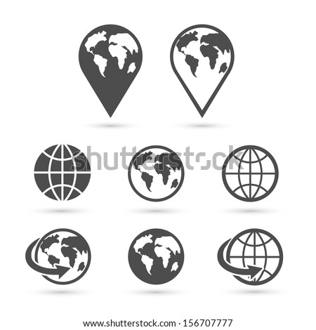Globe earth icons set isolated on white. Vector illustration.