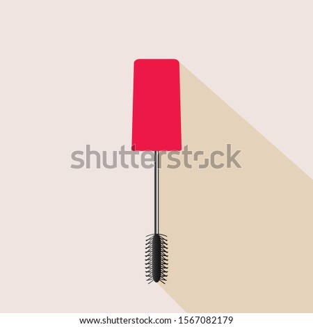 Mascara Cosmetic Design Element Flat Linear Colored on Pink Background with Long Shadow Vector Illustration
