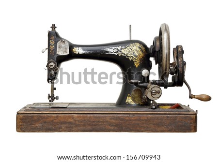 vintage sewing machine isolated on white Royalty-Free Stock Photo #156709943