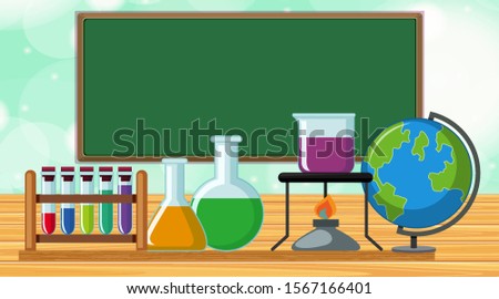 Back to school sign with board and school items illustration
