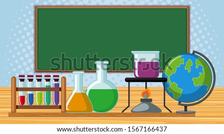 Board and school items in the classroom illustration