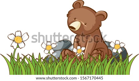 Isolated picture of little bear in garden illustration