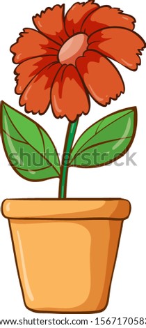 Single flower in clay pot illustration
