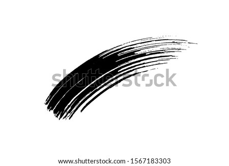 Mascara eyelashes brush stroke isolated on white background. Vector black hand drawn lash scribble texture. Mascara swatch cosmetic makeup design.