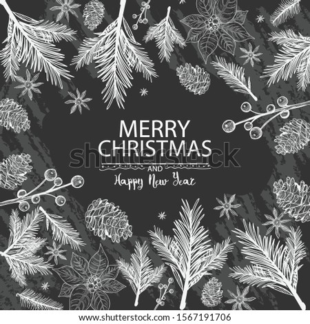 Christmas greeting card. chalk drawing style. Vector illustration. Christmas invitation design template.