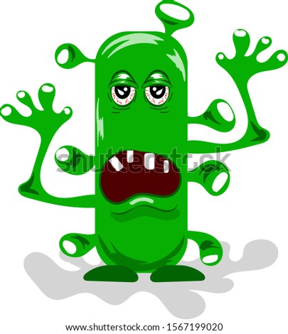 funny green bacterium with sleepy eyes