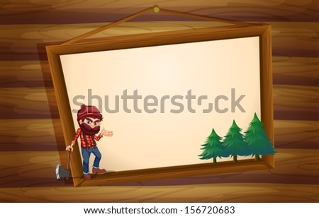 Illustration of a hanging wooden frame with a woodman