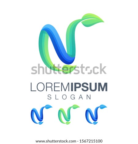 letter N leaf gradient color logo 