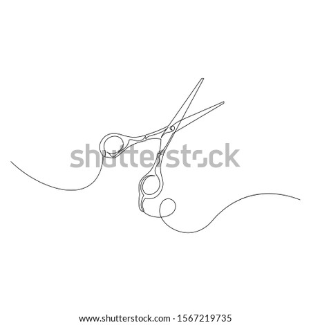 Continuous one line scissors. Vector stock illustration.