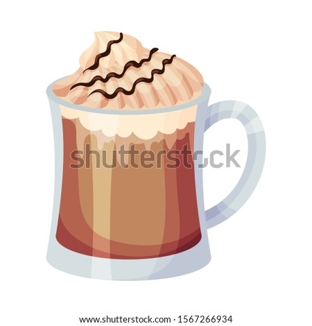 Full Glass of Coffee with Creamy Chocolate Topping Vector Object