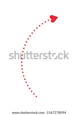 Red Arrow with heart icon isolated on white background. For Valentine's day, banners, posters and wallpaper. Arrow of heart for creative art. Hearts of love.