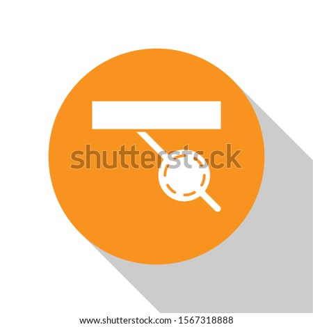 White Pirate eye patch icon isolated on white background. Pirate accessory. Orange circle button. Vector Illustration