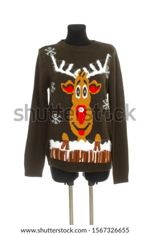 funny christmas sweater with a deer isolated on white background