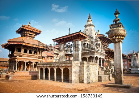 Temples of Durbar Square in Bhaktapur, Kathmandu valey, Nepal. Royalty-Free Stock Photo #156733145