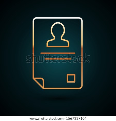Gold line Identification badge icon isolated on dark blue background. It can be used for presentation, identity of the company, advertising.  Vector Illustration