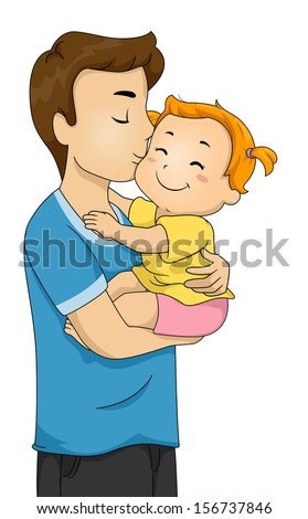 Illustration of a Doting Father Kissing His Baby on the Cheek