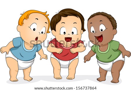 Illustration of a Group of Baby Boys in Diapers Looking Downwards