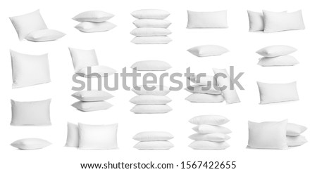 Set of soft pillows isolated on white  Royalty-Free Stock Photo #1567422655