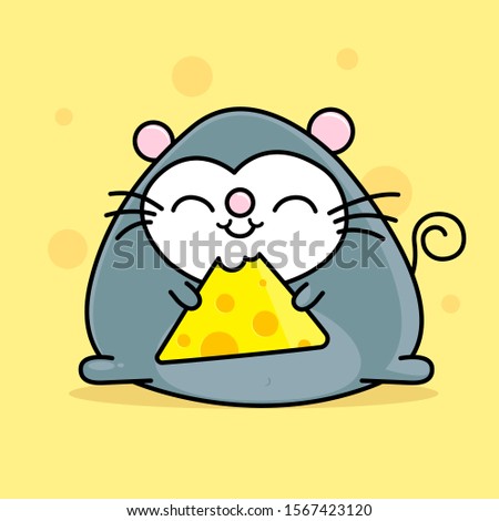 cartoon Mouse eating cheese. doodle style. Vector 
