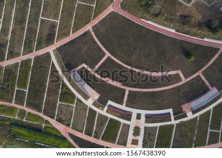 Aerial view city garden road path abstract geometric top view