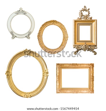 set of The antique gold frame on the white background