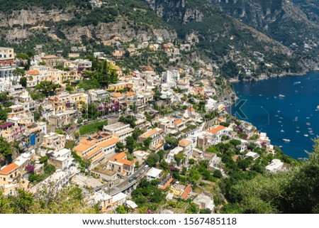 Costiera Amalfitana, Salerno, Campania, Southern Italy: the coast at summer (July): view of Positano